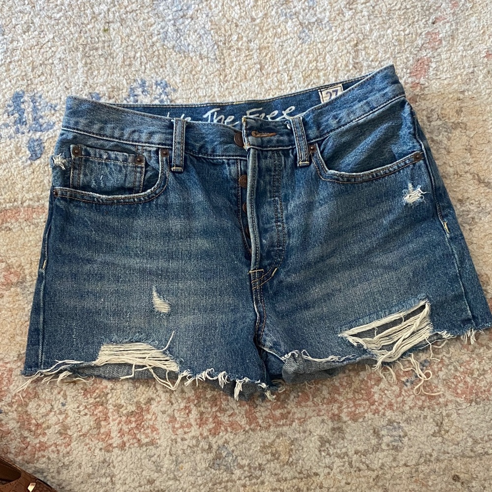 Free People Blue Distressed Jean Shorts